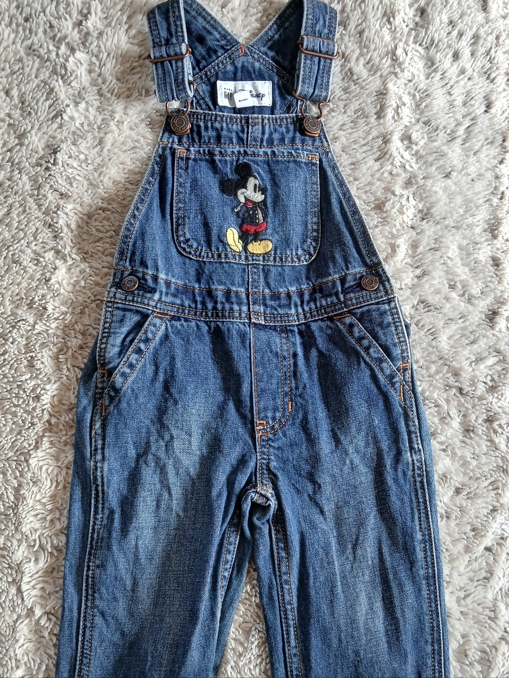 GAP Dark Blue Denim Overalls with Embroidered Mickey